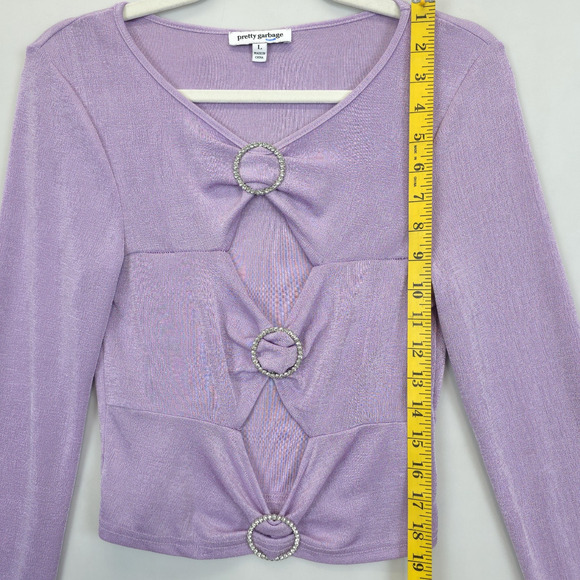 Pretty Garbage Top Embellish Jewel Trim Keyhole Front Women L Lilac Festive - Picture 4 of 10